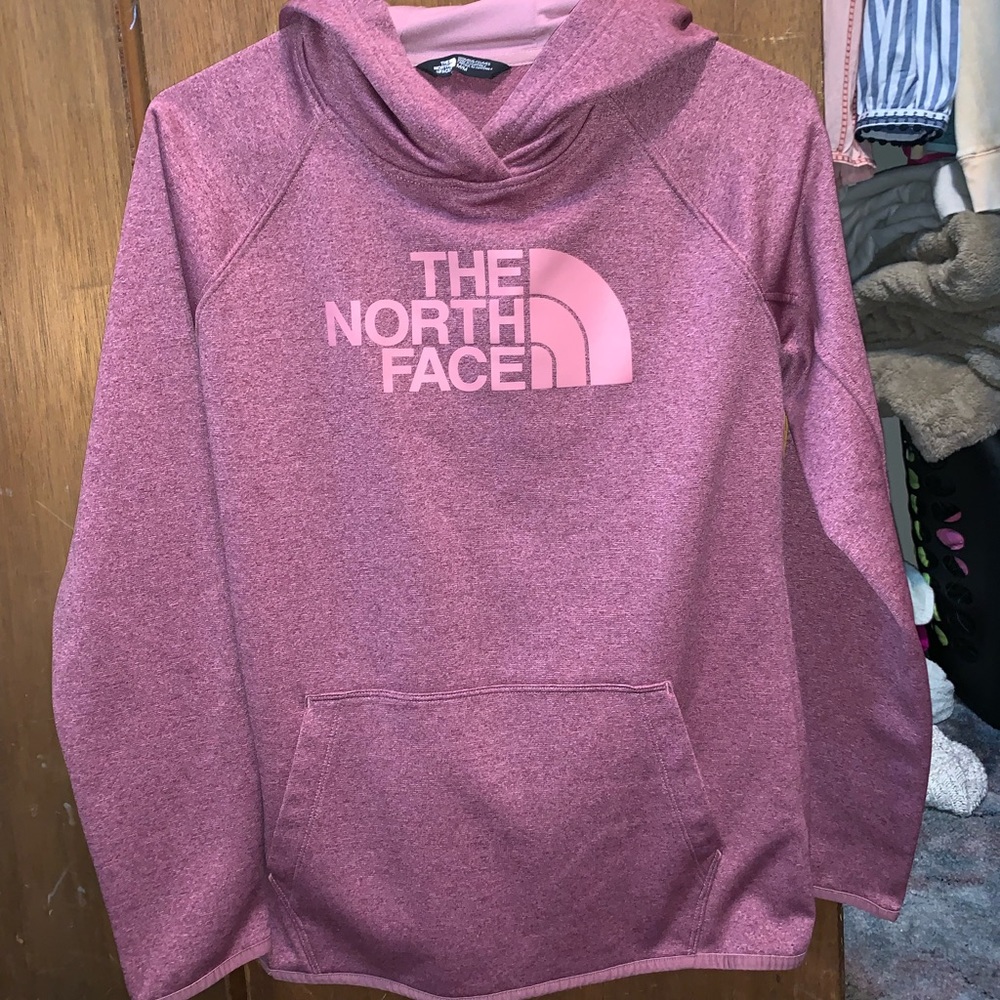 Women’s maroon North Face hooded sweatshirt